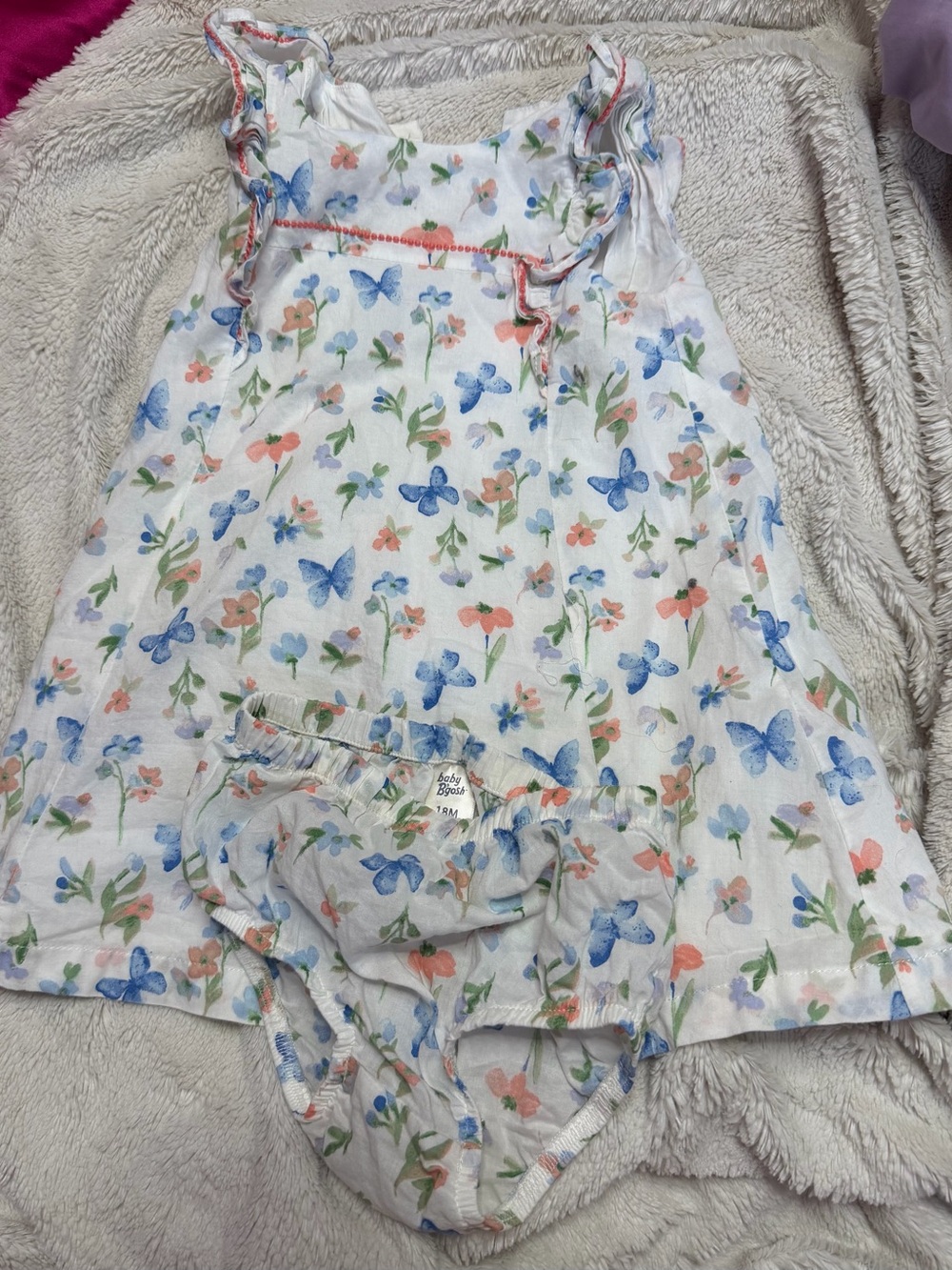 Vintage Butterfly White Floral & Blue Butterfly Sundress with Bloomers